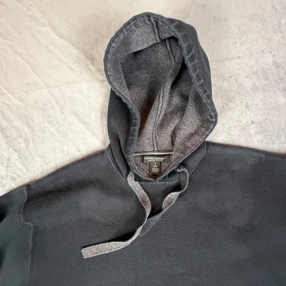 Banana Republic Hoodie Mens S Black Hooded Pull On Kangaroo Pocket Minimalist